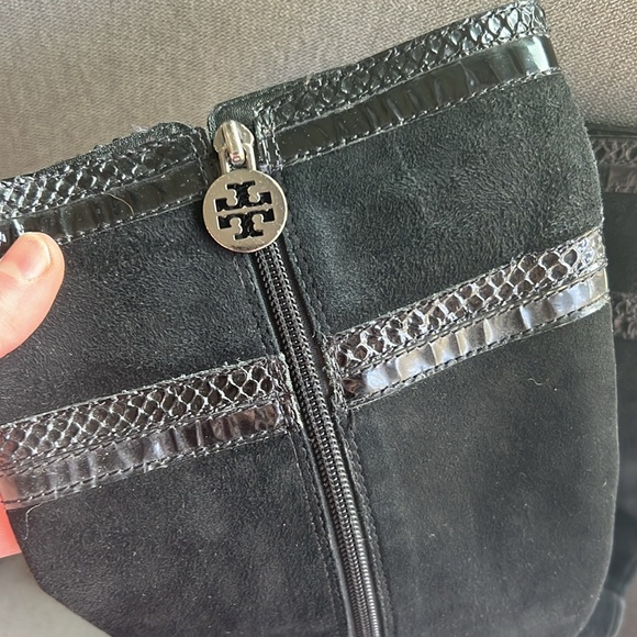 Tory Burch suede black knee high riding boots with snakeskin, good condition! - Picture 5 of 11